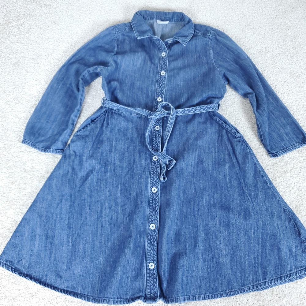 Wonder Nation Denim Shirt Dress Girls Large 10-12 Blue Long Sleeve Button Front